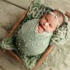 Newborn Photography Props Pearl Swaddling Clothes Baby Cotton Knitted Headband Hat Blanket