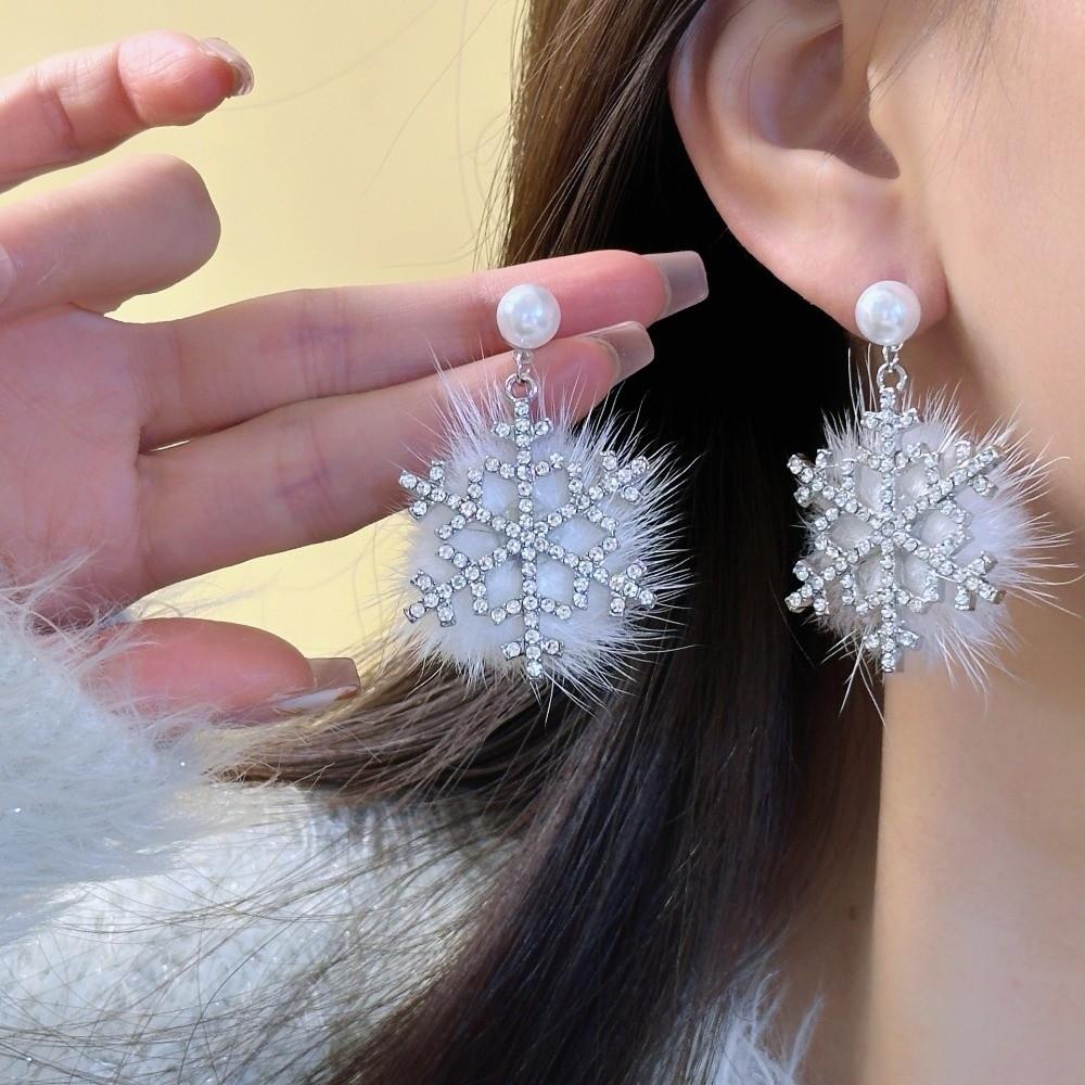 Elegant Snowflake Design Christmas Earrings Bowknot Long Xmas Earrings Pearl Studs Jewelry Accessories
