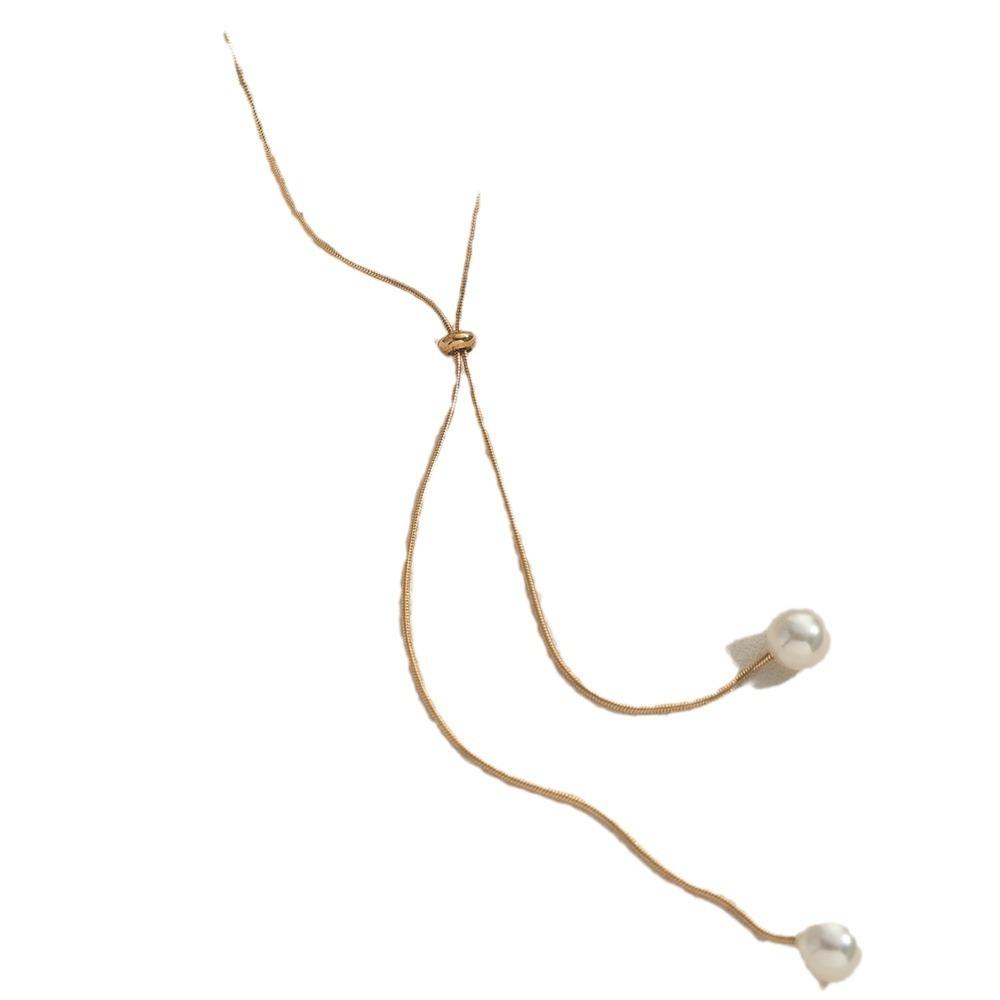 Long Pull Adjustable Pearl Necklace, High-End Design, Simple Collarbone Chain, 1 Neck Chain.