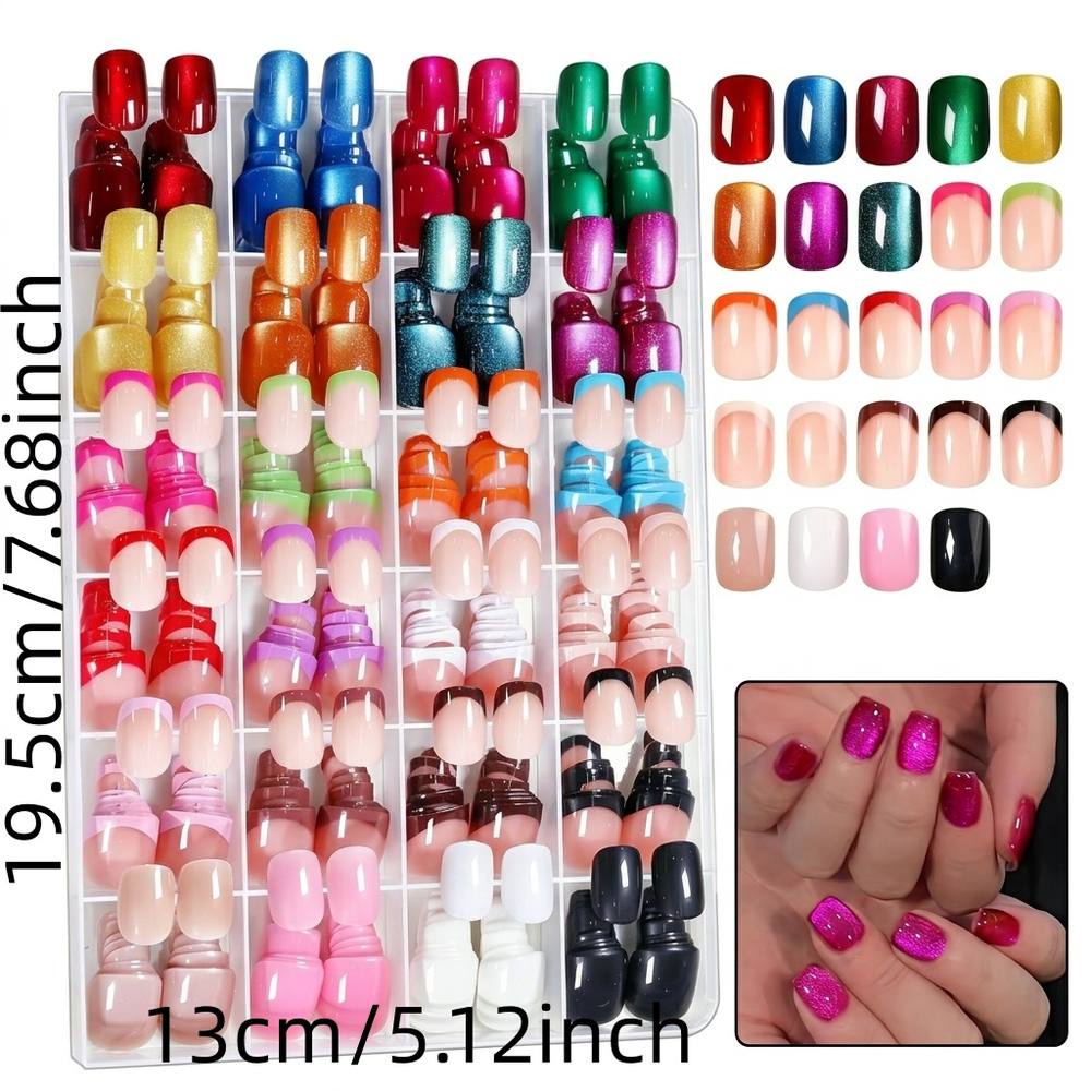 288Pcs Chic French Cat Eye Press On Nail 24 Different Colors French Cat Eye Fake Nail Office Appropriate Cat Eye False Nail