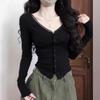 Women's Black V-Neck Long-Sleeve T-Shirt - 2026 Edition, Low-Cut Short Base Layer for a Stylish, Bold Look