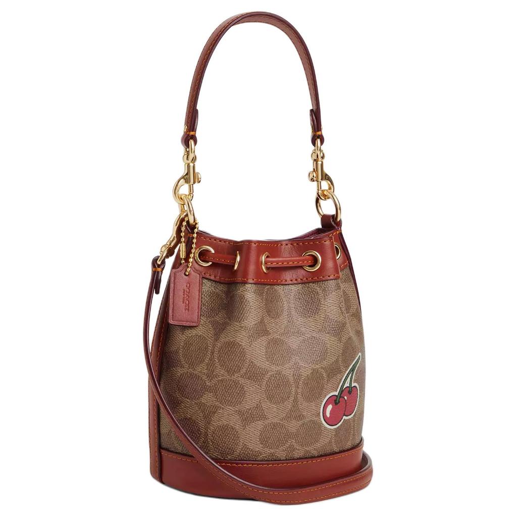 Coach Dempsey 14 Removable Shoulder Strap Drawstring Closure Coated Canvas Bucket Bag Women Handbags Gold Brown Multicolor CW300-IMTAM