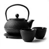 CAST IRON KETTLE 0.8L TEAPOT SET 2x CUPS STAND BLACK