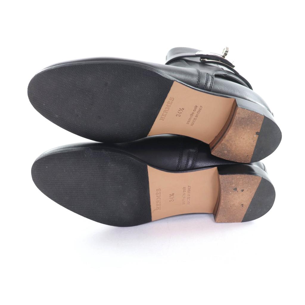 Great HERMES Short Boots Neo Kelly Buckle Leather Black Leather Women 34.5 Used