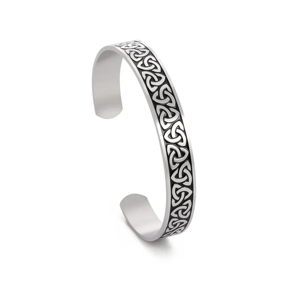 Vintage Stainless Steel Open C-Shaped Solid Celtic Knot Bracelet Unisex