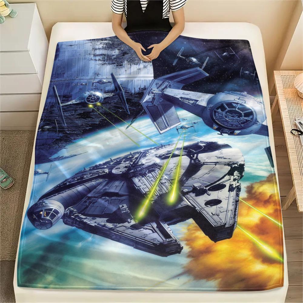 1Pc Millennium Falcon Print Flannel Blanket, High quality Comfortable for All Seasons, Home Decor, Warmth and Comfort, Perfect for Christmas Gifts