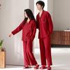 Double-layer cotton yarn baby pure cotton red pajamas couple men and women's pajamas wedding newlywed couple set cotton and linen