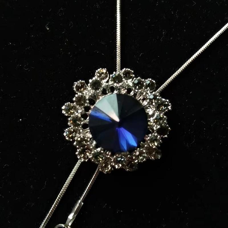 Fashion European and American Blue Crystal Sweater Chain Women's High-end Long Necklace Simple and Versatile Autumn and Winter Pendant