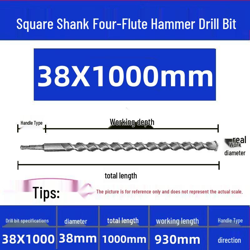 Extended Electric Hammer Drill Bit, Square & Round Shank, for Concrete Piercing - Available in 500mm to 2m Lengths