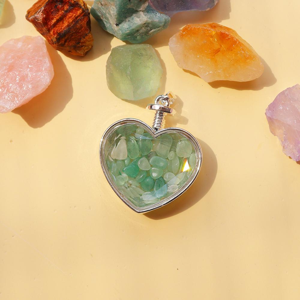 Natural Crystal Heart Pendant Wishing Bottle Crystal Necklace Sweater Chain Healing Gift to Wear