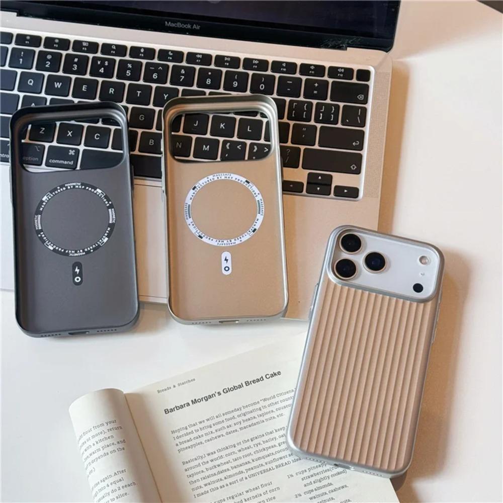Electroplated 3D Stripes Pattern for Magsafe Magnetic Case For 17 17Pro 16 15 14 Pro Max Matte Shockproof Hard PC Cover