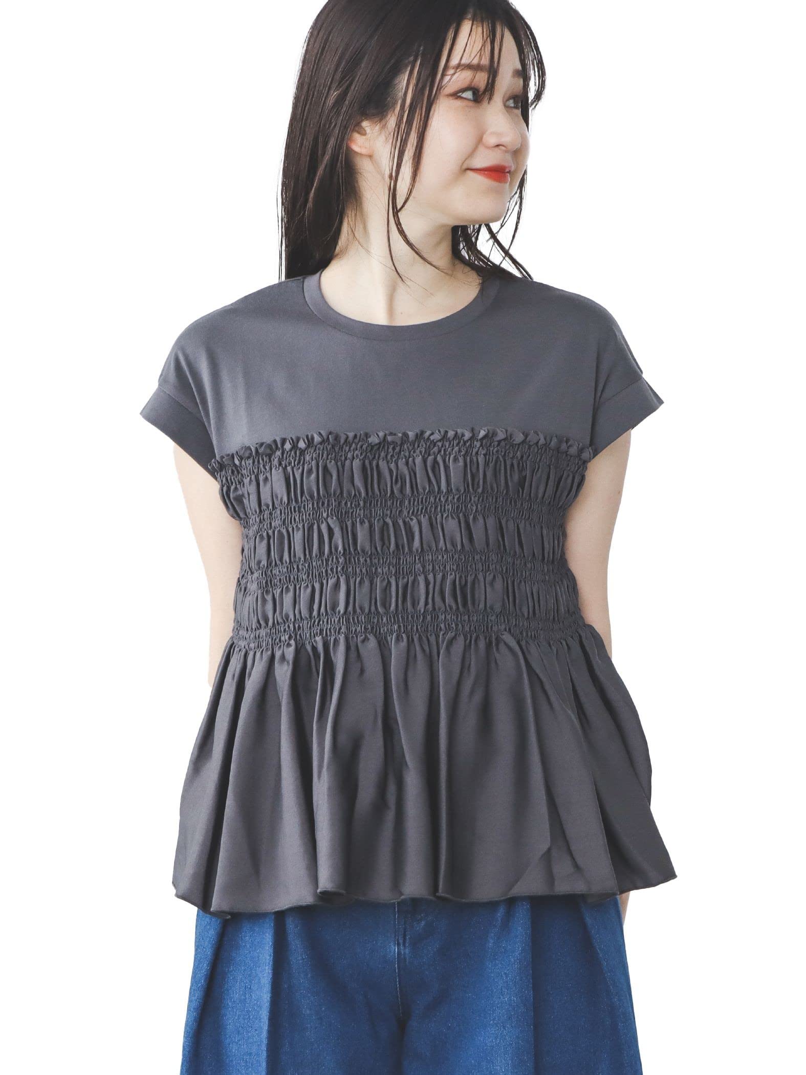

Пуловер с оборками из разных материалов БЕСПЛАТНО [Beams Heart] S/S_TEE женский C.BLACK