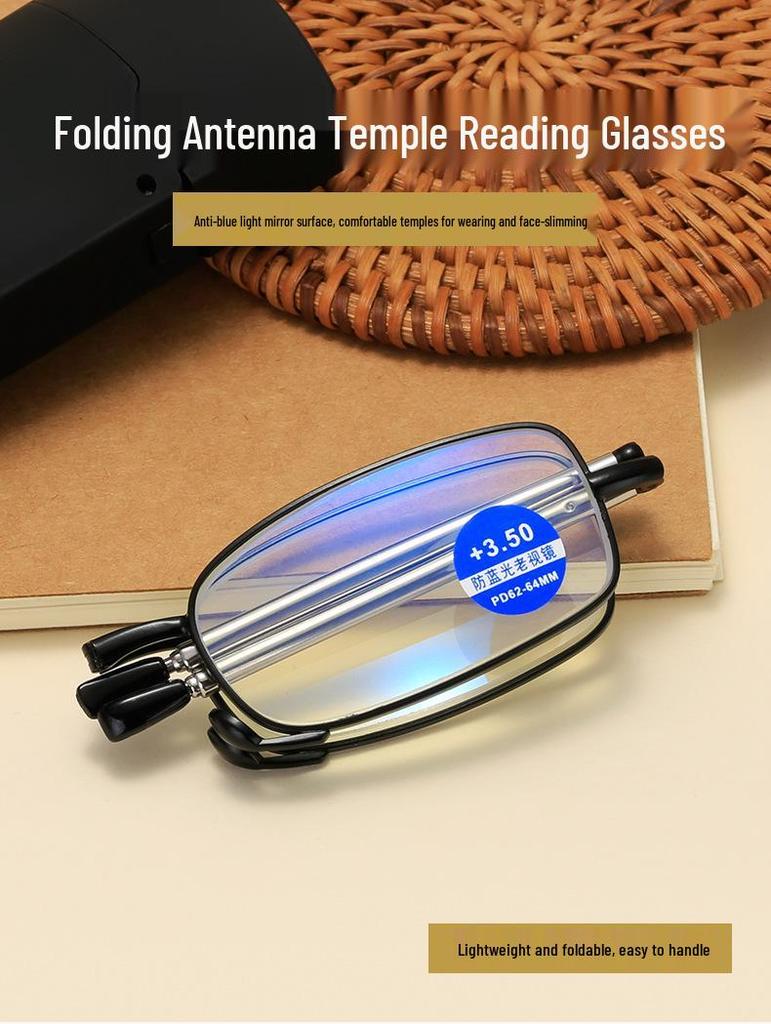 Foldable HD Anti-Blue Light Reading Glasses for Seniors with Metal Frame - Men & Women