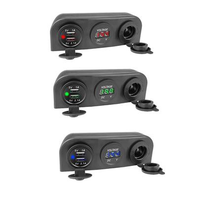 3.1A Dual USB Car Charger 12V/24V Power Socket Outlet Voltmeter with 3 Holes Tent Base for Car Motorcycle Boat ATV