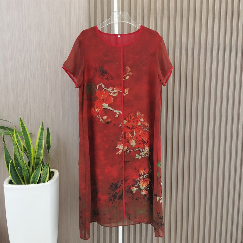 Mother's Day Clothes Mom Summer Clothes Dress Fashionable New Middle-Aged and Elderly Women's Clothing Elegant Chiffon Skirt Plus Size