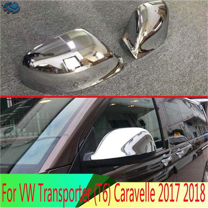 For VW Volkswagen Transporter (T6) Caravelle 2017- ABS Chrome Door Side Mirror Cover Trim Rear View Cap Overlay Molding