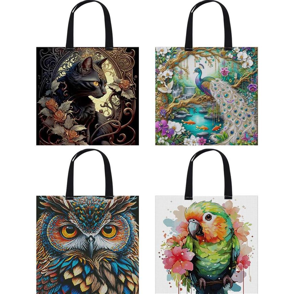 11CT Cat Peacock Owl Parrot Embroidery Kit Personalized Bag Cross Stitch Kit Canvas Bag DIY Sewing Project Bag for Beginners