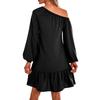 Abito da donna casual alla moda a maniche lunghe, scollatura Bardot, colorato