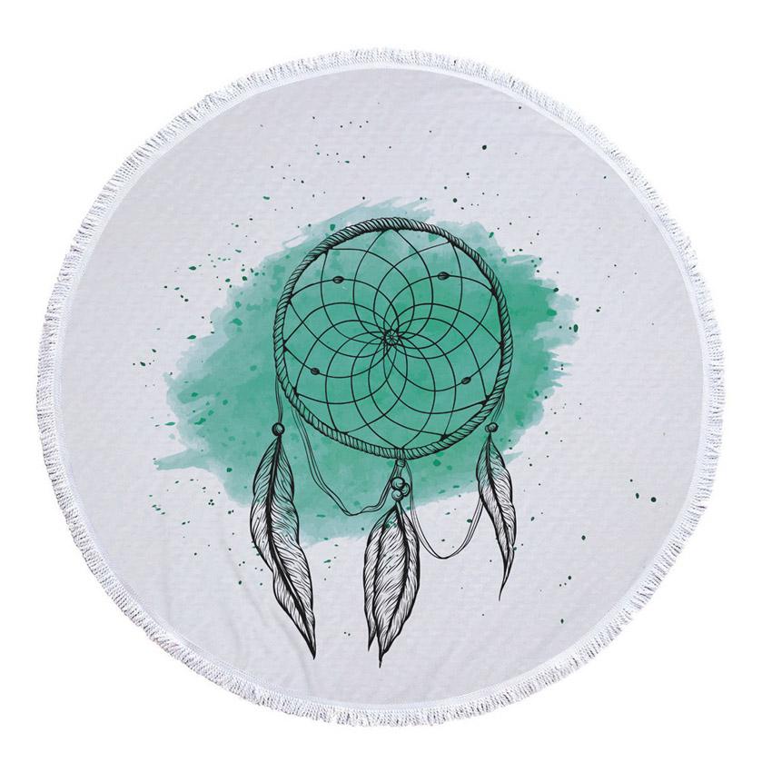 Prosop de Plajă Rotund din Microfibră Boho Dreamcatcher Prosoape Groase pentru Duș Baie Covoraș de Plajă de Vară 550g cu Ciucuri