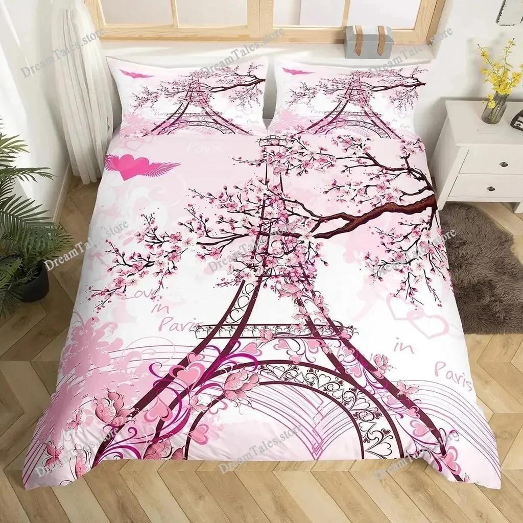 Vintage Eiffel Tower Duvet Cover Set Modern 3D Paris Theme Bedding Sets World Famous City Landscape Comforter Cover Quilt Cover7