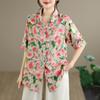 Kurzärmelige übergroße Baumwoll-Vintage-Blumenhemden & Blusen für Bluse Lässige lockere Sommeroberteile Damen Button-Up-Hemd