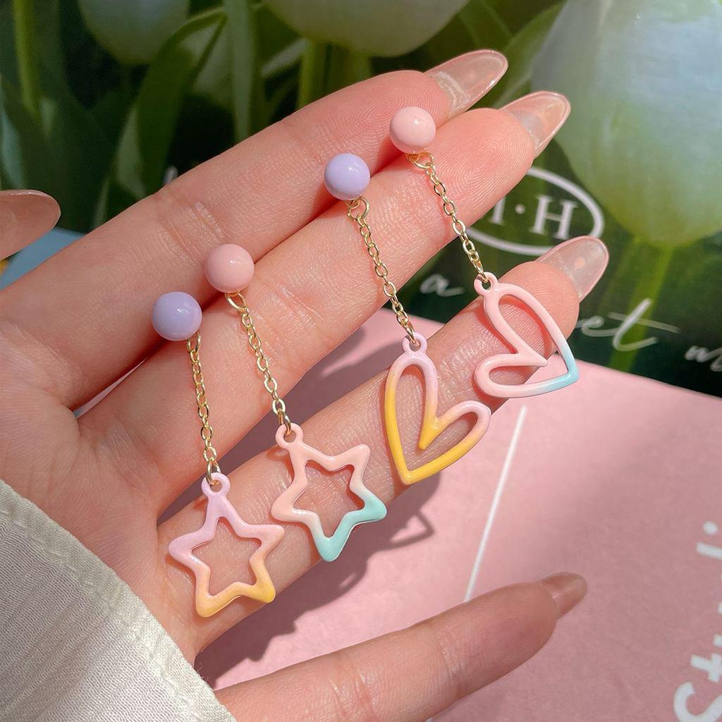 Korean Gradient Color Hollow Star Long Tassel Earrings for Women: Exquisite, Niche, and Sweet Summer Contrast Design