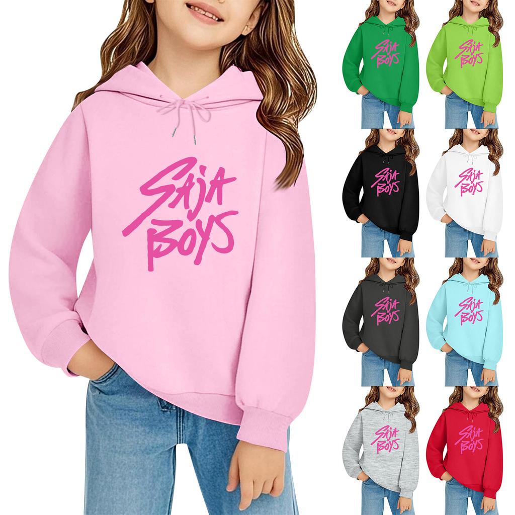 Kids' Long Sleeve Loose Pullover Letter Print Drawstring Hooded Sweatshirt