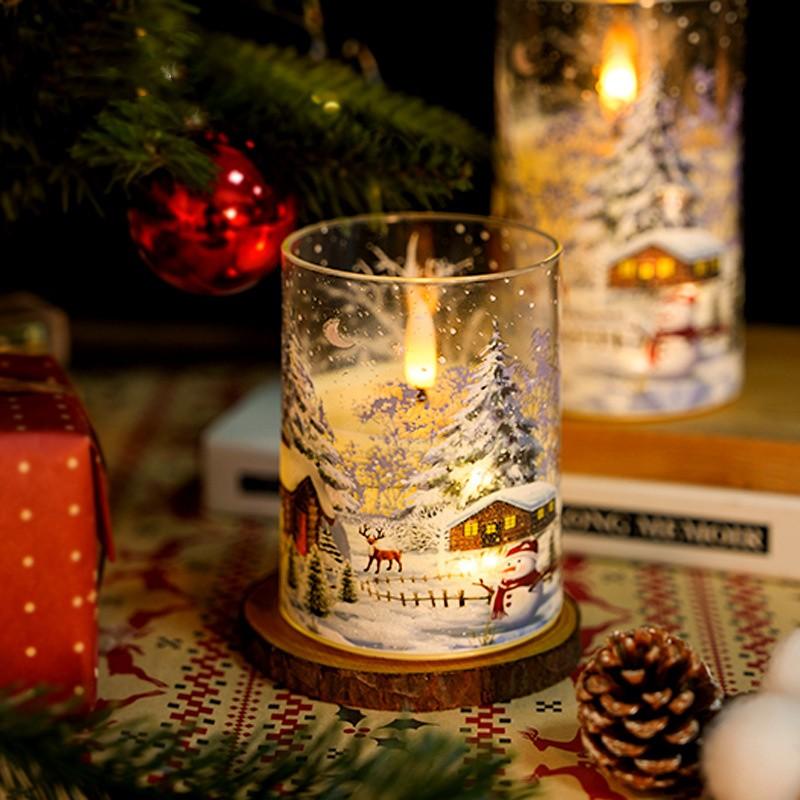 3-Pack LED Candles w Remote Control Flameless Snowman Sleigh Car Elk Christmas Tree Sticker LED Candle For Christmas Decoration