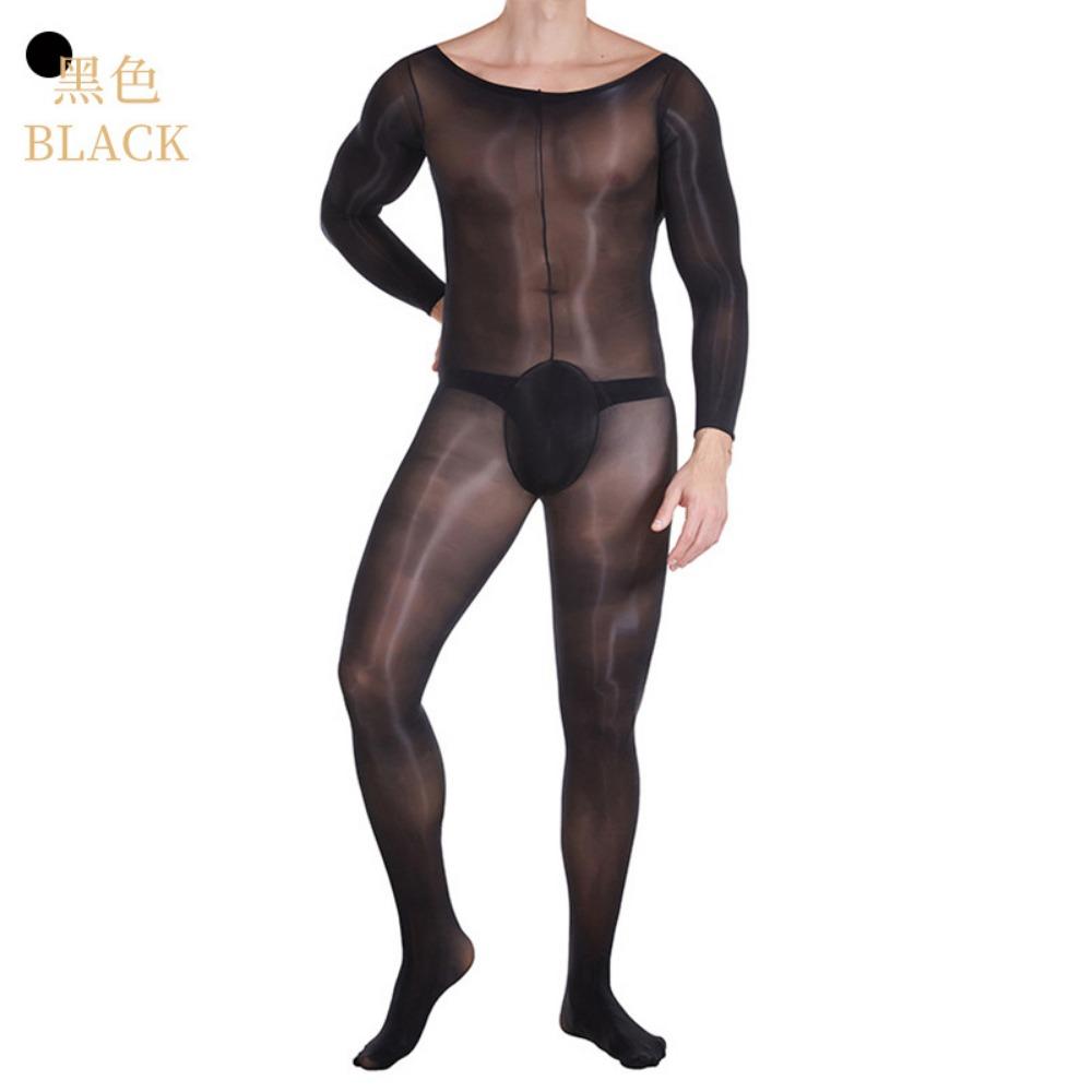 Qing Homer Oil Men's One-piece Stockings Bright Ultra-thin Sexy Jj Set Masturbation Plane Sex Bare Legs Tights