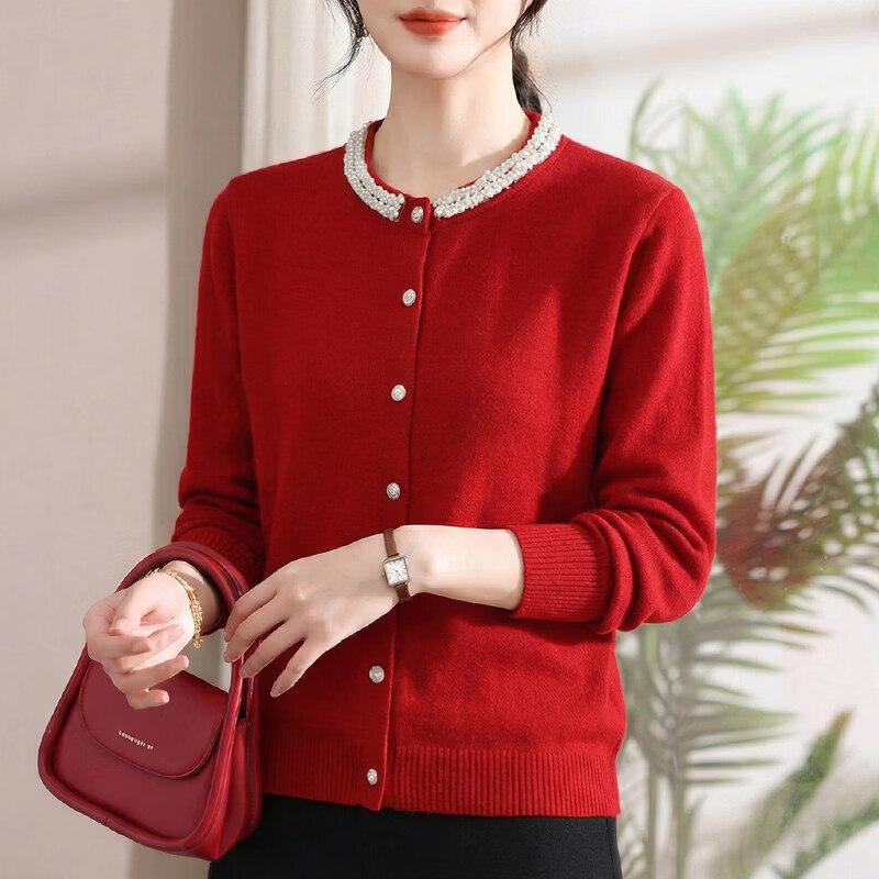 XUEXI Women s Red Festive Knit Cardigan L