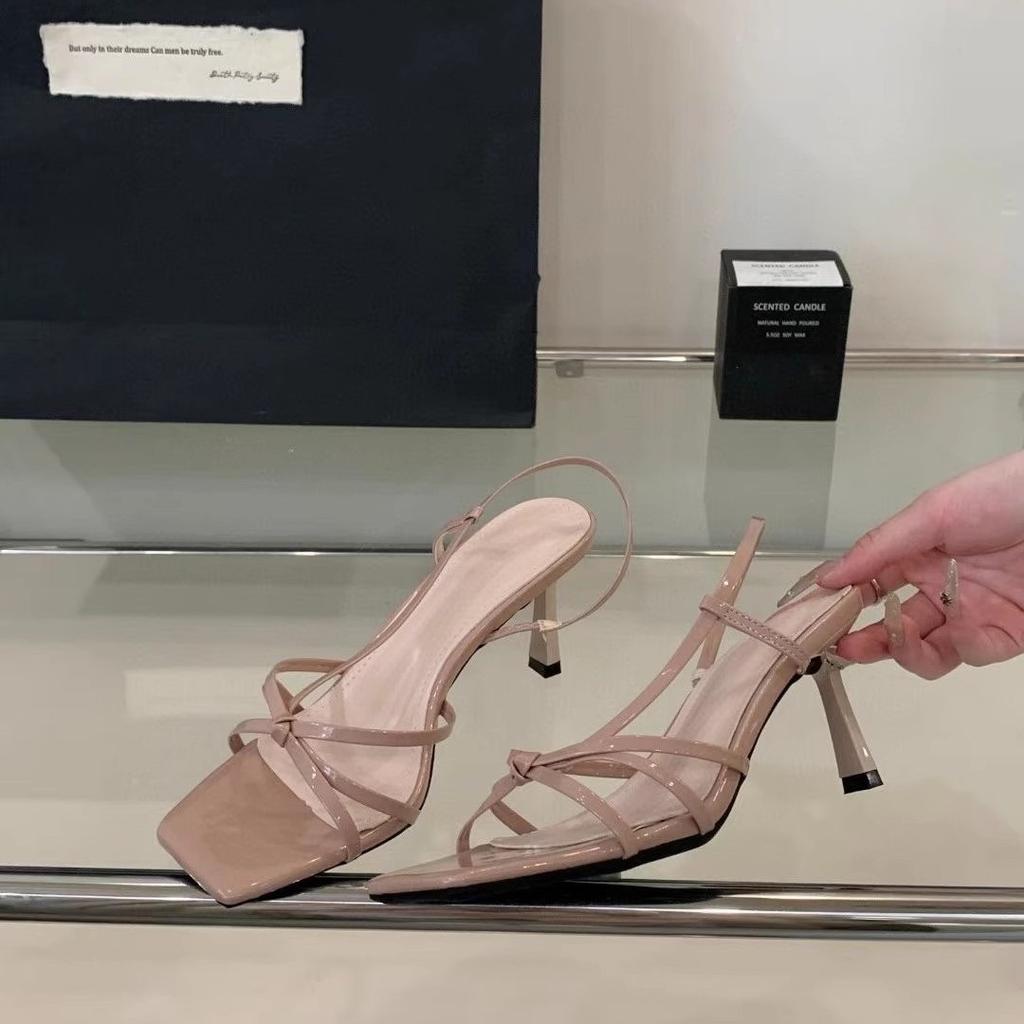 Fairy style~ new gold high heels female French Roman sandals year-round hollow with skirt high heels sandals