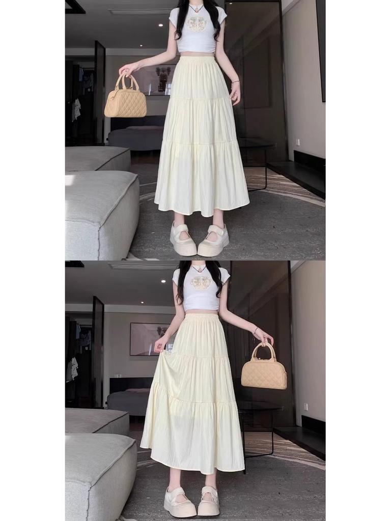 2024 Iridescent White A-line High-Waisted Gauze Midi Skirt - Fairy Summer