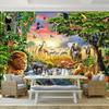 3D Wallpaper Rainbow Sky Green Forest Animal Elephant Lion  Mural Living Room Kid's Art Murals