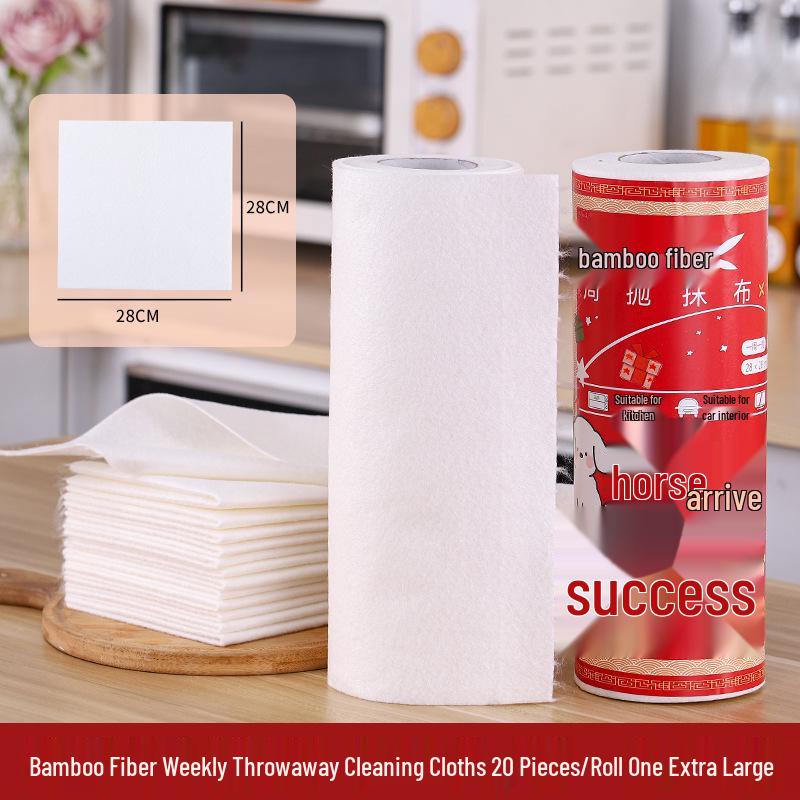 Bamboo Fiber Disposable Dual-Use Kitchen Wipes, Scouring Pads, Dishwashing Towels, and Cloths for Dry and Wet Use.