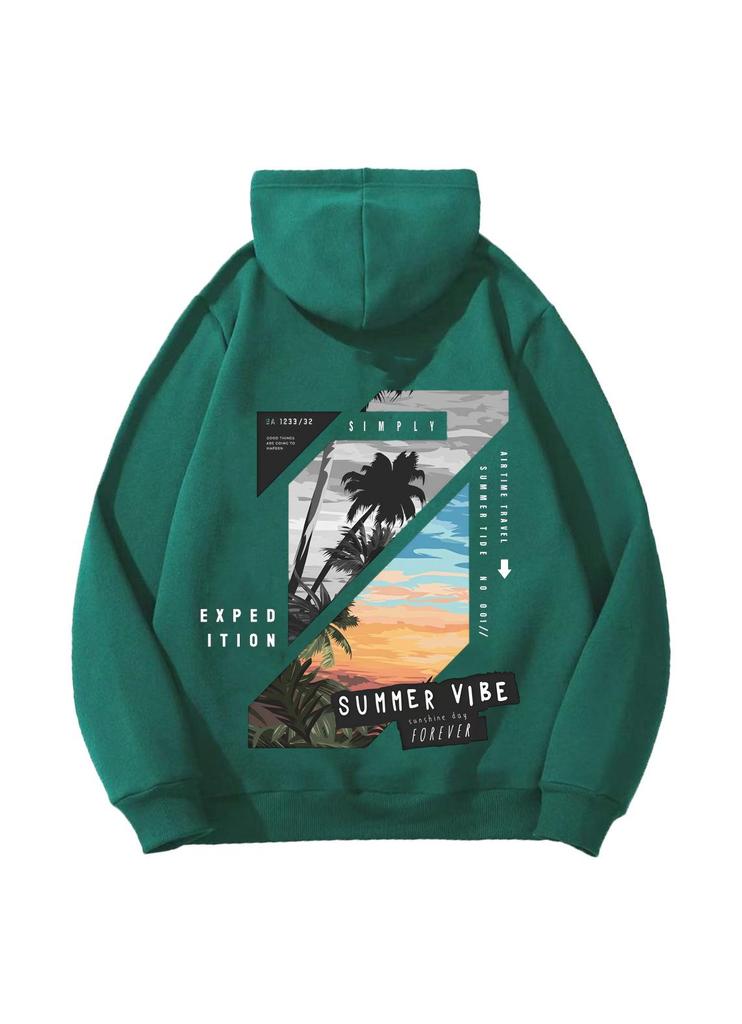 Unisex American Casual Printed Hooded Sweatshirt - Loose, Fashionable Long Sleeve Top