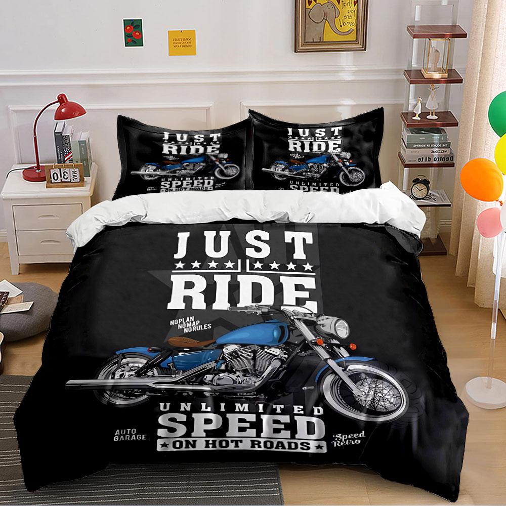 Just Ride Motorrad Print Bettwäsche Bettbezug Set Bettbezug Kissenbezüge (1*Bettbezug 2*Kissenbezüge, ohne Bettdecke)