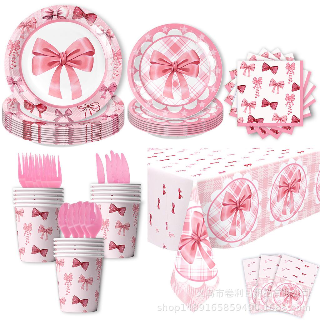 Bows, Birthday Decorations, Party Supplies, Theme Arrangement, Disposable Banners, Flags, Dinner Plates, Paper Cups, Paper Towels