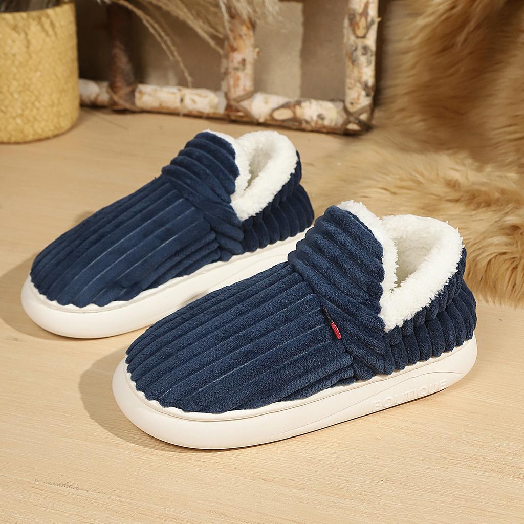 Winter Geschlossene Ferse Baumwollschuhe Herren Damen Dicke Sohle Innen Außen Fleecegefüttert Pelz Hausschuhe Warme Plüsch Hausschuhe