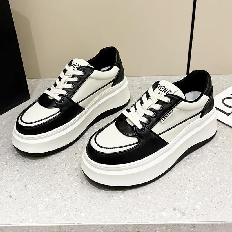 Fashion 6cm 2025 Women's Chunky Sneakers Genuine Leather Casual Women Shoes High Heels Platform Sneakers for Woman Spring Autumn Shoes