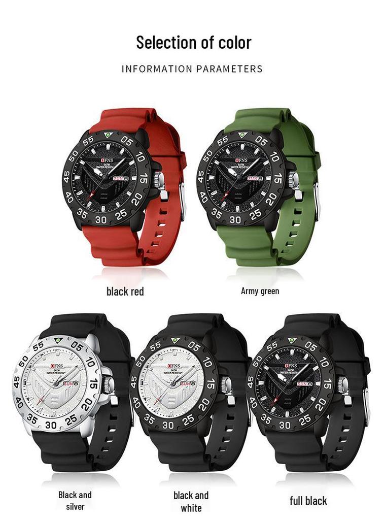Oufannishi Men's Fashion Quartz Watch - Luminous, Waterproof, Silicone Strap, Double Calendar