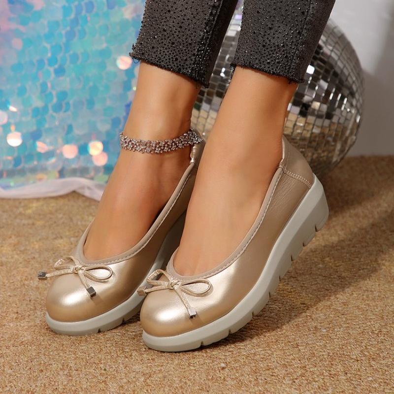Fashion Shoes for Women 2025 Plus Size Slip on Women's High Heels Platform Daily Pumps Women Round Toe Wedges Bow Tie Shoes Female