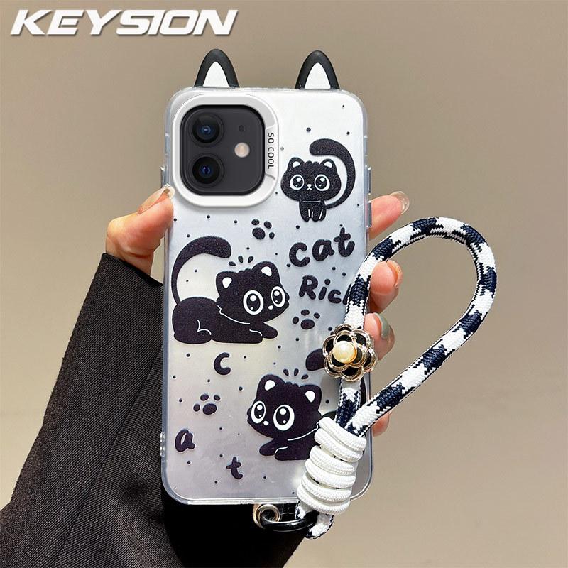 KEYSION Cute Ear Cartoon Case for iPhone 11 with Lanyard Soft Silicone+PC Shockproof Phone Back Cover for iPhone 11