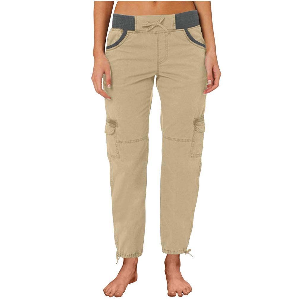 Women's Casual Color High Waisted Drawstring Pocket Workwear Pants