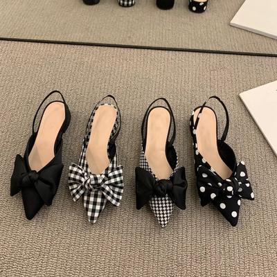 Fashion 2024 New Fashion Bow Sandals Women Summer Pointed Low Heel Slippers Sandals Women Designers Elegant Party High Heels Shoes