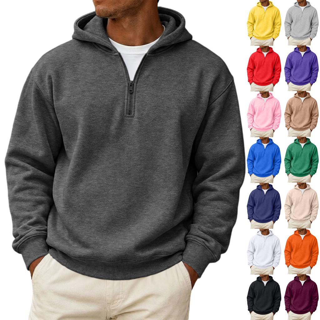 Men's Casual Hoodie Sweatshirt with Zip Collar, Multi-Pocket, Long Sleeve