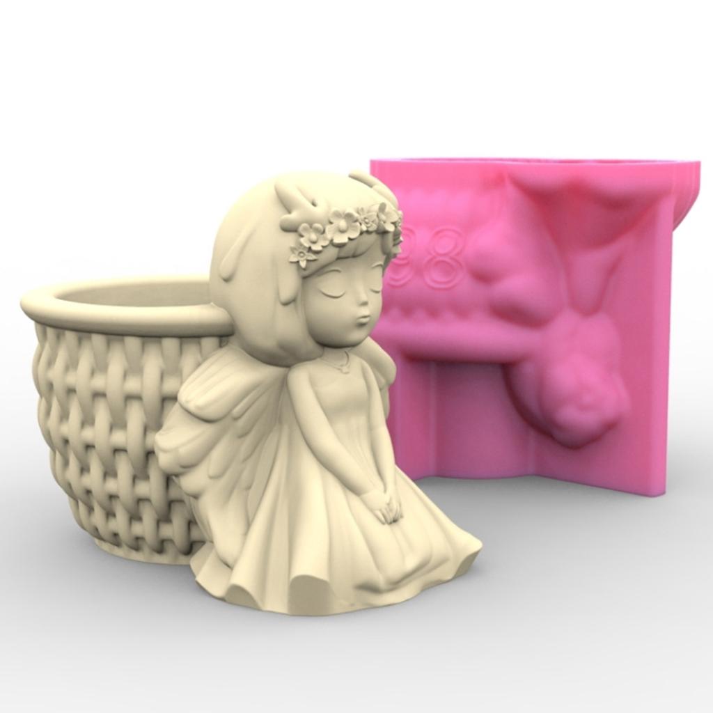 Flower Pot Silicone Mold Concrete Cement 3D Girl Flowerpot Mould Plaster Molds Candle Holder Epoxy Resin Mould Crafts