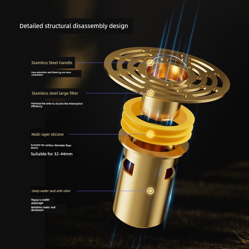 All-Copper Floor Drain Deodorizer Filter Net Bathroom Small Insect Prevention Cover Water Seal Deodorizer Universal Floor Drain Core
