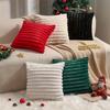 Cozy Faux Fur Plush Throw Pillow Cover - Fluffy Striped Winter & Christmas Decorative Cushion Case with Zipper Closure for Sofa