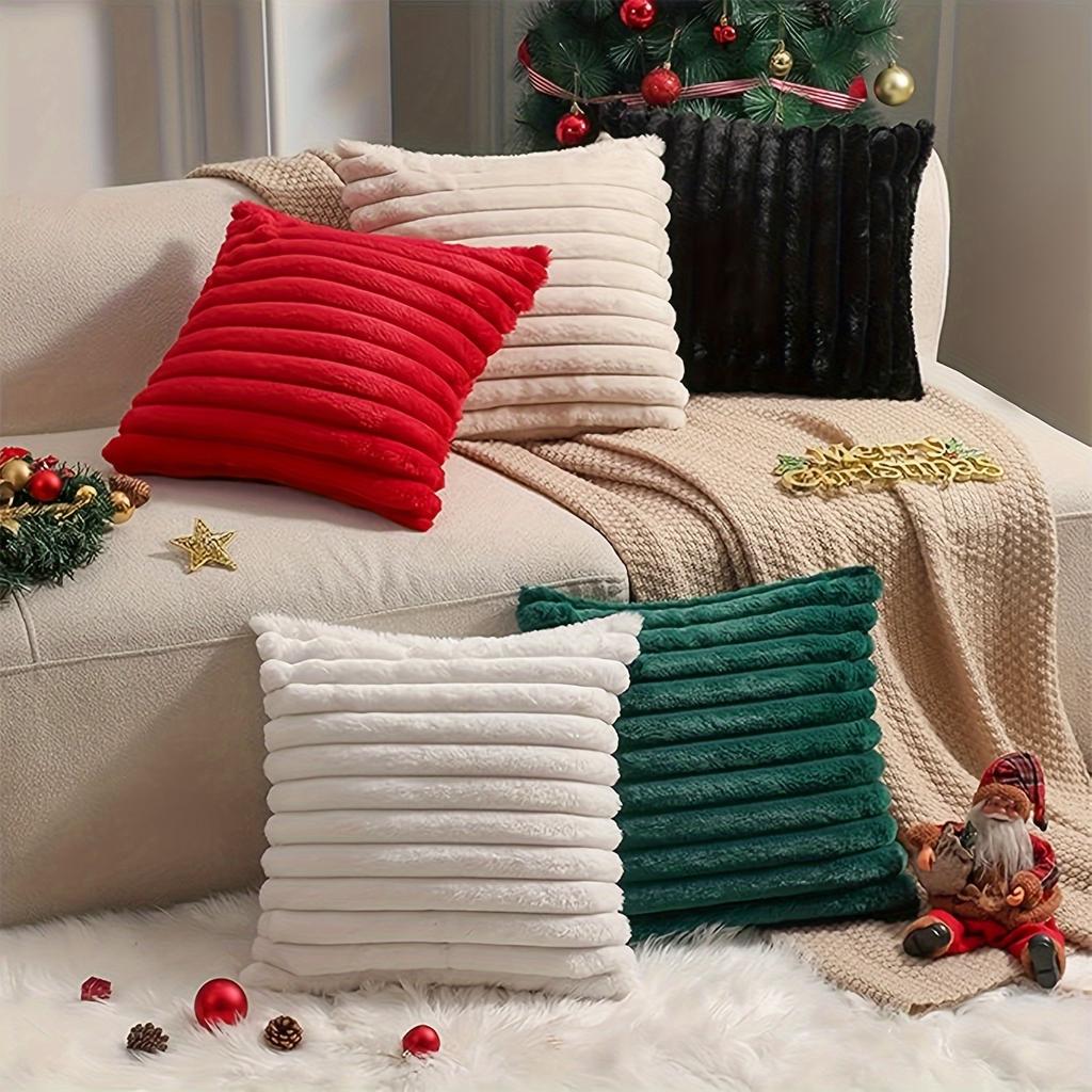Cozy Faux Fur Plush Throw Pillow Cover - Fluffy Striped Winter & Christmas Decorative Cushion Case with Zipper Closure for Sofa