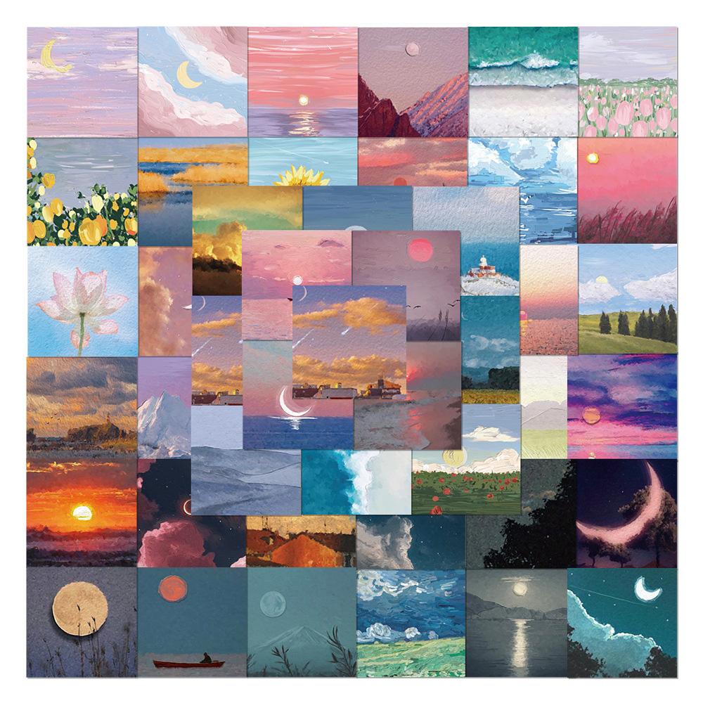 10/30/50pcs Cartoon Oil Painting Landscape Stickers Aesthetic Art Graffiti Decals DIY Scrapbooking Phone Laptop Sticker Toy Gift